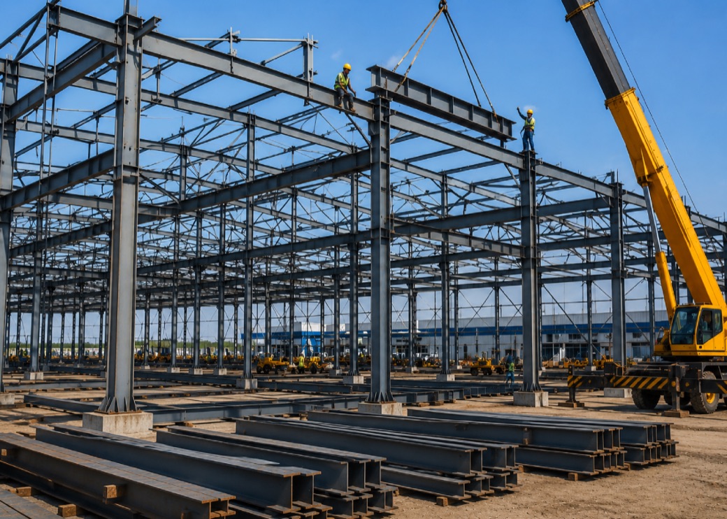 Structural steel erection in progress — Shivshanti Enterprises